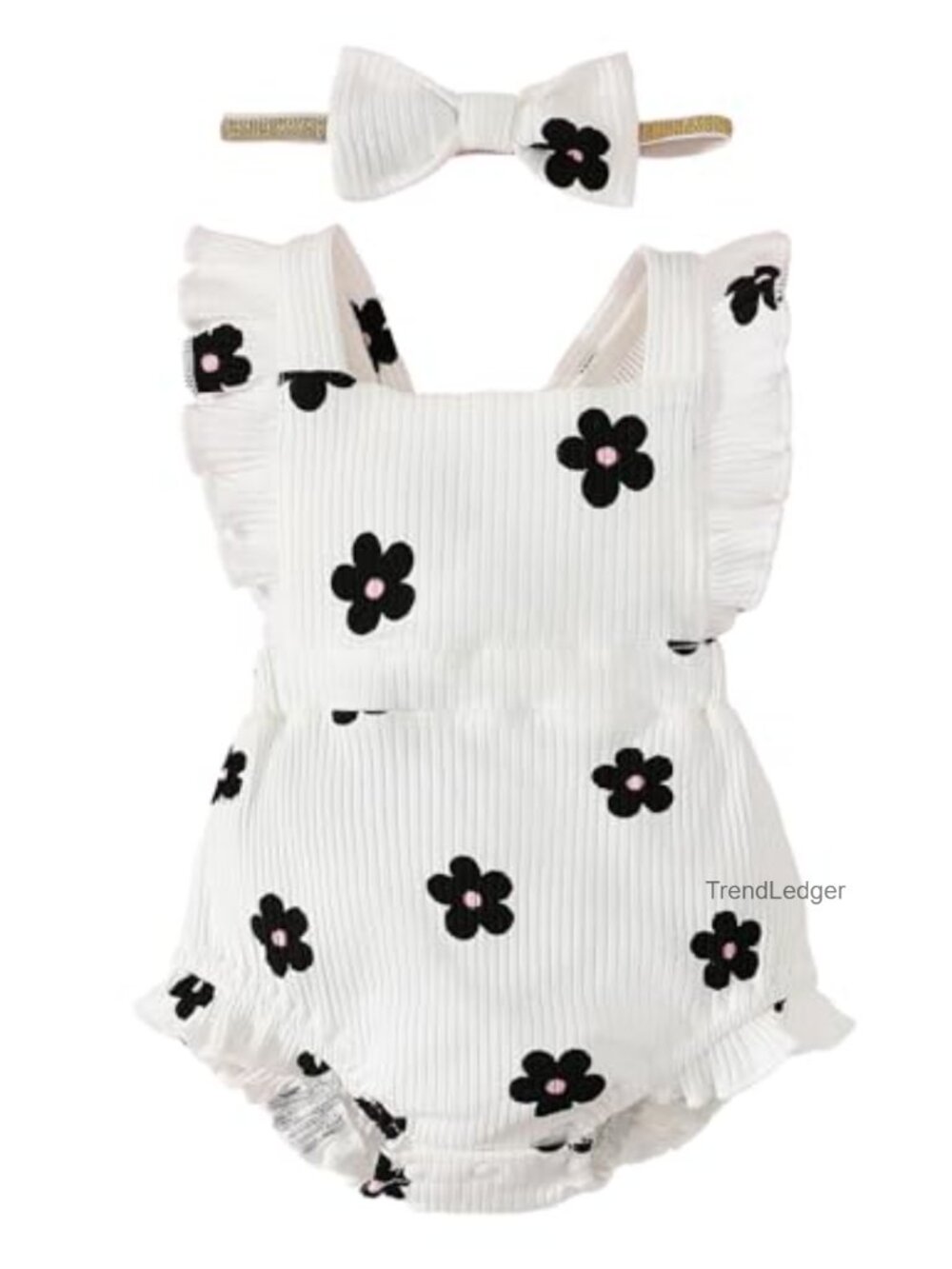 Baby Girl Ruffle Sleeve Romper & Headband Set Cotton Snap Closure